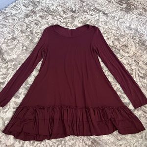 Easel Women’s Long Sleeve Ruffle Bottom Dress - Burgundy - Size Medium